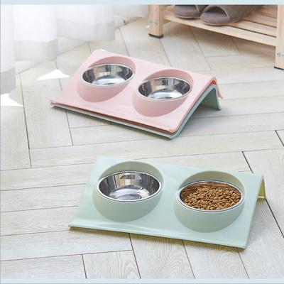 China Fashionalbe Pet Food Feeder / Combination Double Bowl Thick Non - Tasteless for sale