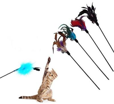 China Cute Colourful Artificial Cat Toy Feather Wand , Cat Catcher Toy For Kitten for sale