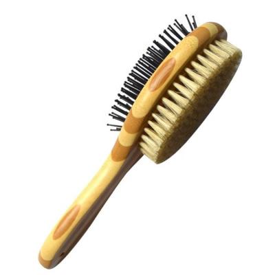 China Vent Design Pet Grooming Comb , Dog Shedding Brush Solid Wood Handle for sale