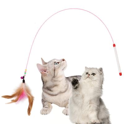 China Colorful Interactive Cat Toys Wire Feather Bell Cat Tickling Stick With Logo Customized for sale