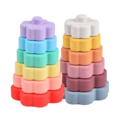 China Morandi Flower Baby Silicone Toys Eco Silicone Stacking Tower for sale