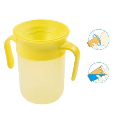China 360 Training Kids Silicone Cup Yellow Sippy Cup With Straw And Handles for sale