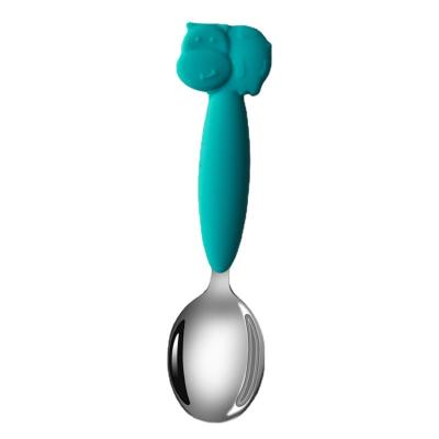China Green SS Silicone Spoon And Fork Kids Self Weaning Spoon CPC Approval for sale