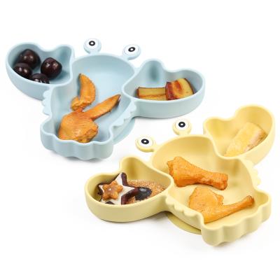 China Crab Silicone Baby Feeding Set Suction Bowls And Plates Blue Yellow for sale