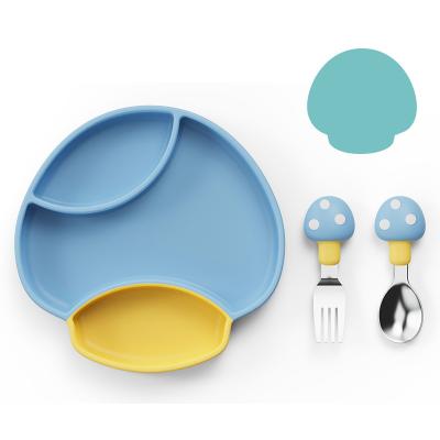 China Navy Blue 4pcs Baby Silicone Feeding Set Childrens Silicone Plates for sale