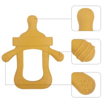 China Yellow Milk Bottle Silicone Baby Teething Toys 0-12 Months Age Range for sale