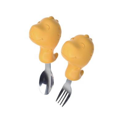 China Eco Amarillo Cuchara de silicona pequeña y tenedor Accesorios de comedor de silicona en venta