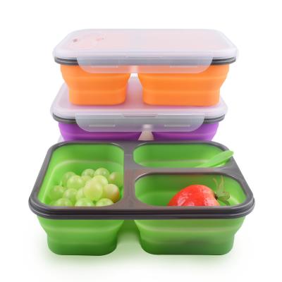 China 3 Compartment Lunch Containers 350mL 650mL Silicone Foldable Lunch Box for sale
