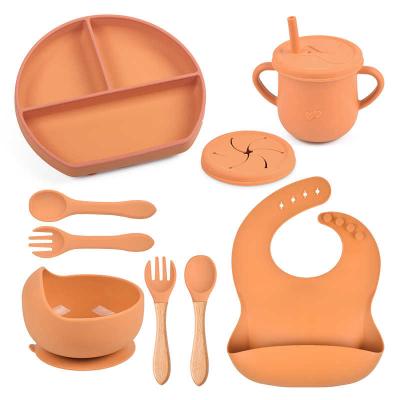China Orange 9pcs Baby Silicone Feeding Set Weaning Plates And Bowls for sale
