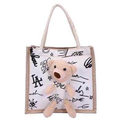 China Cationic Polyester Fabric Personalized Shopping Totes Open 45cm White Black Graffiti for sale