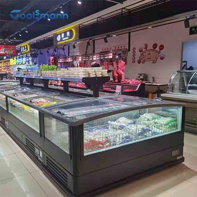 Chine Supermarché réfrigérant de couvercle de l'île R290 de congélateur de coffre profond en verre de porte coulissante à vendre