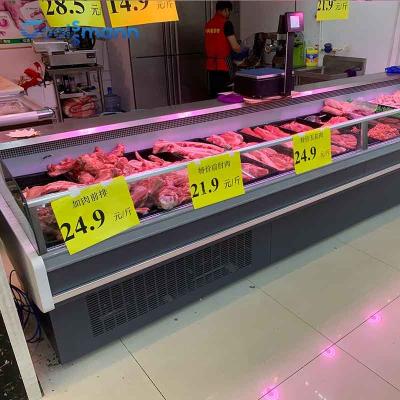 China refrigerador del contador de carne de la longitud de 3750m m, refrigerador de acero inoxidable de la exhibición de la carne 180L en venta