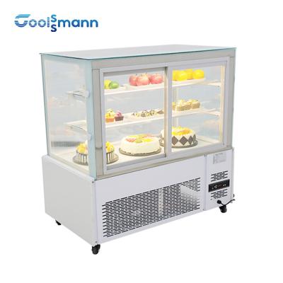 China White LED Cake Cooler Fridge , Right Angle 53.5 Inch Height Cake Display Cabinet for sale