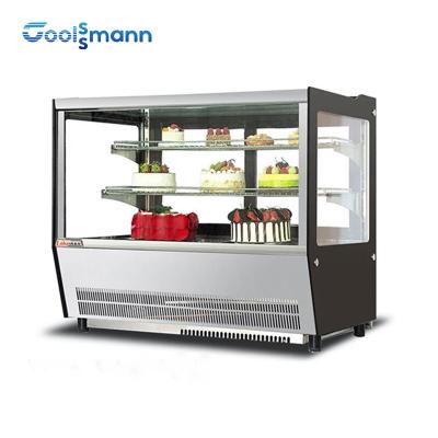 China Sliding Double Door Cake Display Cooler Automatic Defrost Showcase Fridge for sale