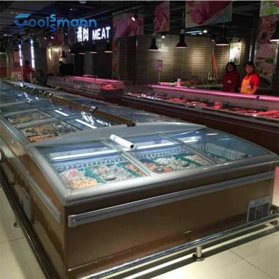China Kundenspezifisches Längen-Glasschiebetür-Kabinett des Kombinations-Supermarkt-Insel-Gefrierschrank-2.008m zu verkaufen