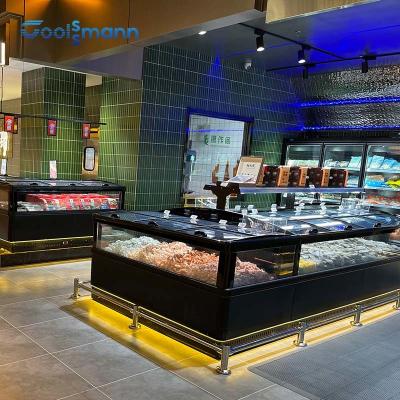 Chine Le congélateur 1050L d'île de supermarché de nourriture automatique dégivrent glisser le réfrigérateur en verre plat à vendre