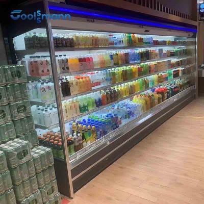 China Drink Display Multideck Open Chiller With Night Curtain Showcase Refrigerator for sale