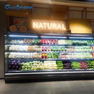 China Four Layer Open Front Refrigerated Display Case Air Curtain Adjustable Shelf Cooler for sale