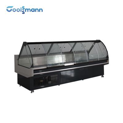 China Curve Glass Refrigerated Meat Display Case 1200mm Height Butcher Shop Deli Cabinets 346L for sale