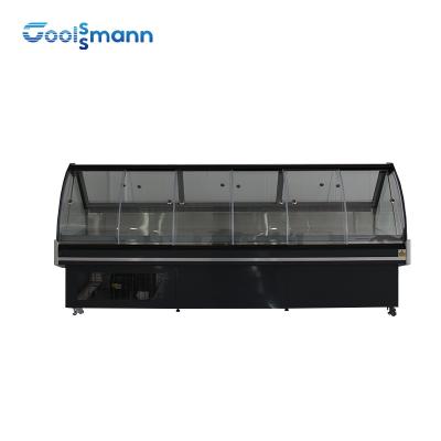 China Supermarket Deli Display Refrigerator Cooked Food Curved Glass Case Freezer Counter for sale