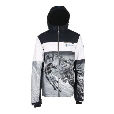 China Men's Waterproof Sublimation Print Snowbard Sports Ski Jackets Fix Hood for sale