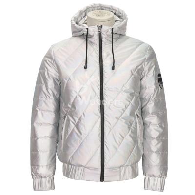 China Der glänzende silberne Winter der Männer füllte Hoodie-Jacken-Polyester PU-Beschichtungsgesicht 100% auf zu verkaufen