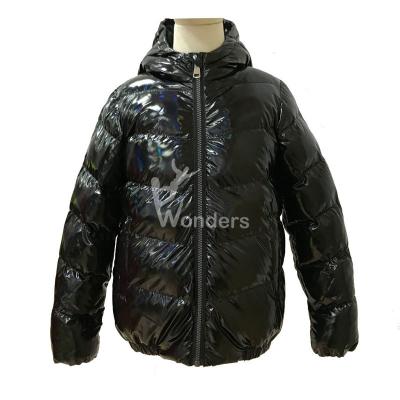 China Boy'S Shiny PU Outdoor Insulated Jackets Fancy Short Padded Puffer Hoodie for sale