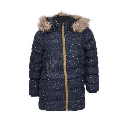 China Kids Padded Puffer Dot Print Outdoor Insulated Jackets With Fake Fur Hood for sale