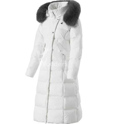 中国 女性のフード付きの羽毛のジャケットの防風取り外し可能なのどが付いている長いパッファーのコート 販売のため