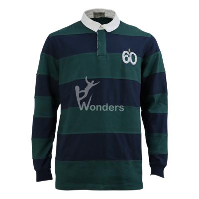China Long Sleeve Polo Royal Green Striped Rugby Shirt Men's 100% Cotton for sale