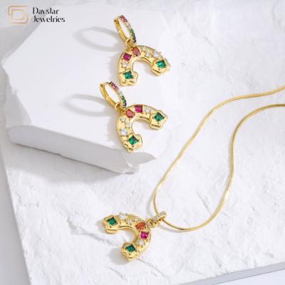 China 18k Gold Plated Rainbow Jewelry Set Colorful Diamond Gemstone Pendant for sale