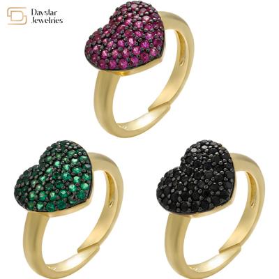 China 18k Gold Plated Heart Diamond Rings Opening Adjustable Colorful Zircon for sale