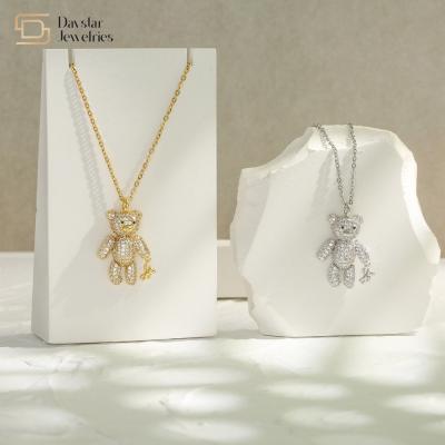 China Diamond Zircon Dainty Bear Pendant Necklace 18k Gold Plated Jewelry For Women for sale