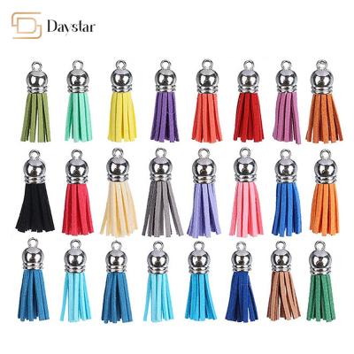 China Suede Leather Metal Accessories Tassel Fringe Pendants With Caps for sale