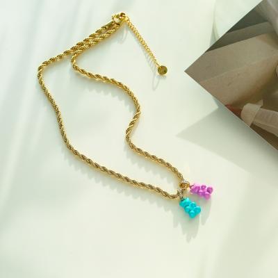 China Custom Gold Plated Teddy Bear Pendant Necklace Lovely Artificial Cubic Zirconia for sale