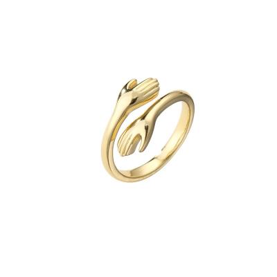 China Adjustable 24K Gold Jewelry Creative Hands Open OEM Self Love Engagement Ring for sale