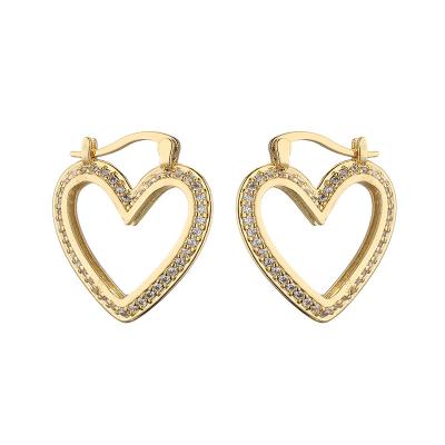 Chine Les bijoux d'or des femmes 24K ont plaqué le coeur Diamond Hoop Earrings de Zircon d'ODM à vendre