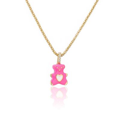 China Colorful 24k Gold Jewelry Enamel Bear Zircon Pendant Necklace for sale