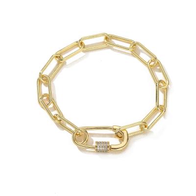 China Simplicity Charm 24k Gold Jewelry OEM Link Paperclip Chain Bracelet for sale