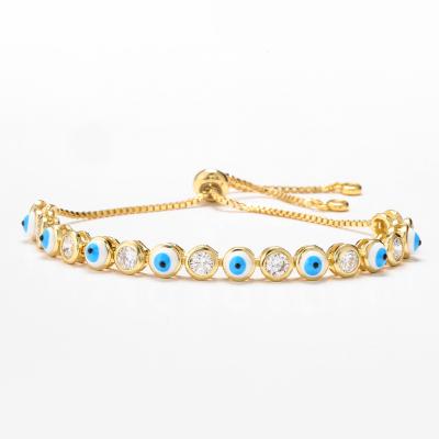 China Women Girls 24k Gold Bracelet Drop Oil Evil Eyes Zricon Link Chain Bangle Bracelet for sale