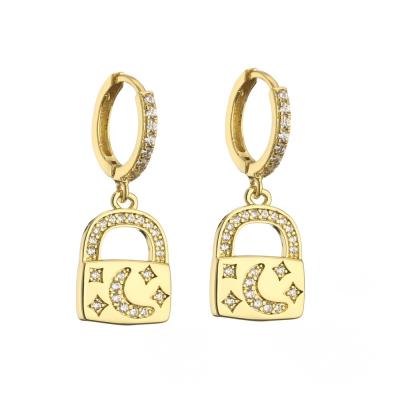China Plated 18k Gold Jewelry Lock Key Charm Designer Inspired Earrings for sale