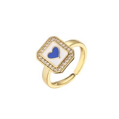 China Adjustable Women 14k Gold Ring Oil Drop Rectangular Heart Diamond Engagement  Ring for sale