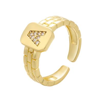 China Open Watchband 18k Diamond Ring Men Plated Chunky Gold Initial Ring for sale