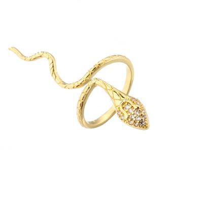 China Snake 18K Diamond Ring Customized Open Adjustable Gold Plated Finger Ring for sale
