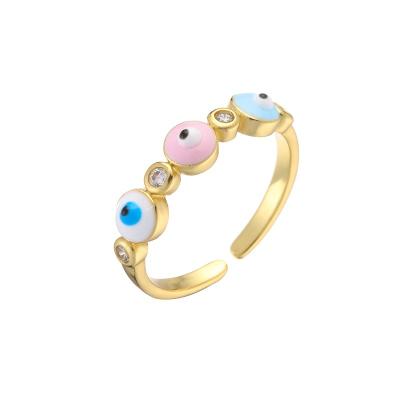 China Colorful Enamel Turkish Evil Eye Diamond Ring 18k Gold Plated for sale