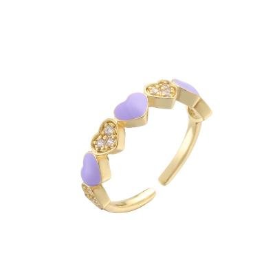 China 18k Diamond Adjustable Finger Ring Gold Pink Enamel Heart Ring OEM for sale