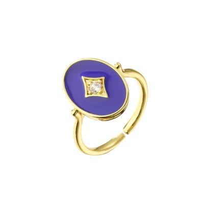China Oval Enamel Diamond Ring Insert Wedding Band Modern Geometric Engagement Rings 18k Gold Plating for sale