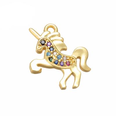 China DIY 18k Gold Unicorn Necklace Horse Charms Bracelet Pave CZ Zircon for sale