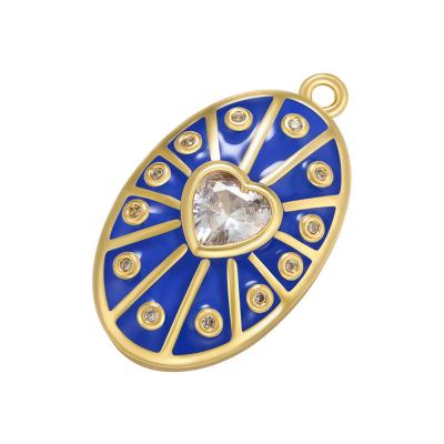 China Zircon Oval Enamel Heart Pendant Gold Plated Charms OEM for sale