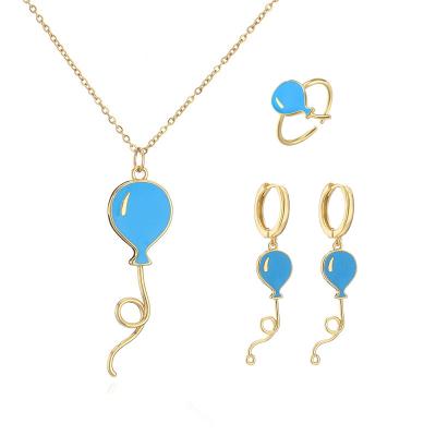 China Enamel 18K Gold Jewelry Set Balloon Pendant Necklace Ring And Earring Set for sale
